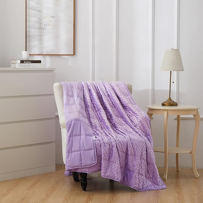 Weighted Blanket for Adults, Comfortable and Soft Throw Weighted Blanket with Premium Glass Beads for All Season 15 lbs 60"x80", Purple