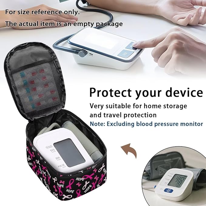 Breast Cancer Awareness Carrying Case Compatible with Blood Pressure Monitor Ribbon Print Home Blood Pressure Monitor Case Travel Storage Organizer Bag