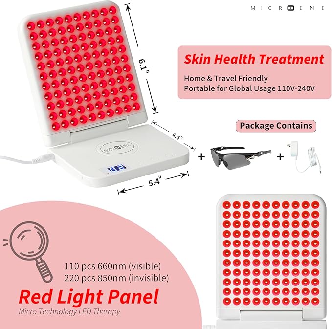 Red Light Therapy Lamp, 110 Tri-Chip LEDs, Foldable Portable Table Lamp, 660nm Red & 850nm Near Infrared (NIR), Timer, 110-240V, Face & Body