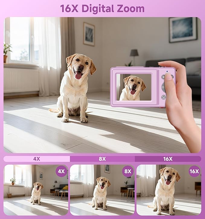 Compact Camera,56MP Dual-Screen Digital Camera for Teens with Auto Focus,Smile Capture,Anti-Shake,16X Zoom,32GB SD Card Camera Digital Gift for Boys Girls Teens