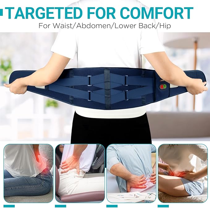 Comfytemp Cordless Heating Pad with Massager for Back, Portable Lower Back Massager FSA Eligible HSA Rechargeable Wireless Electric, Birthday Gifts for Women Men Mom Dad Seniors 3 Heat 30Auto-Off Blue