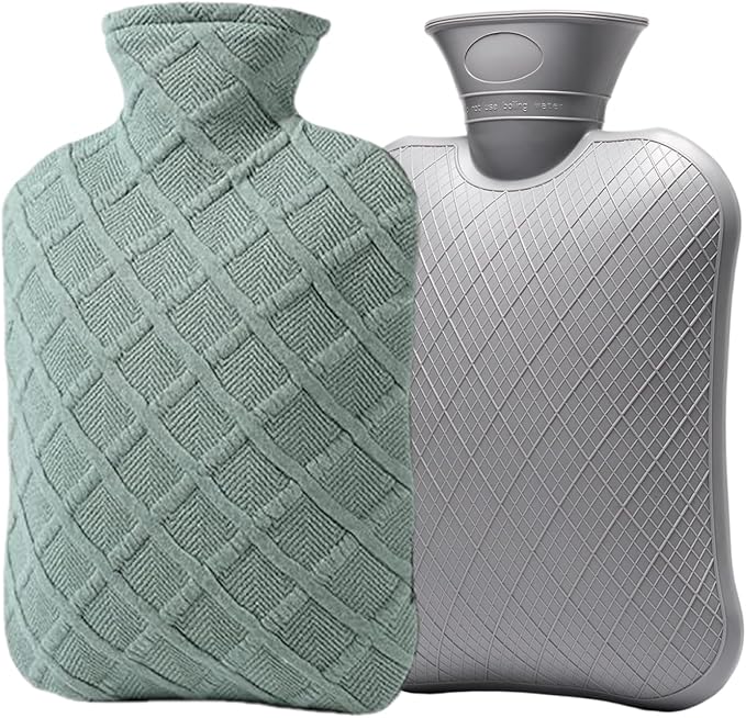 FORICOM Hot Water Bottle with Cover,Hot Water Bag for Pain Relief 2Liter,Heating Pad,Hand Warmer,Warming Bed.Classic.BPA Free,Close-Match(Green)