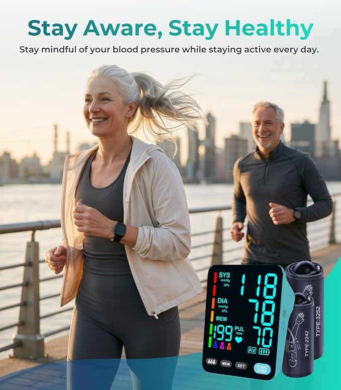 Blood Pressure Monitor, Automatic Upper Arm Blood Pressure Monitors for Home Use, 2 Blood Pressure Machine Cuff(9-17in & 13-21in) with Large LED Backlit Display, 3x199 Reading Memory Light Blue
