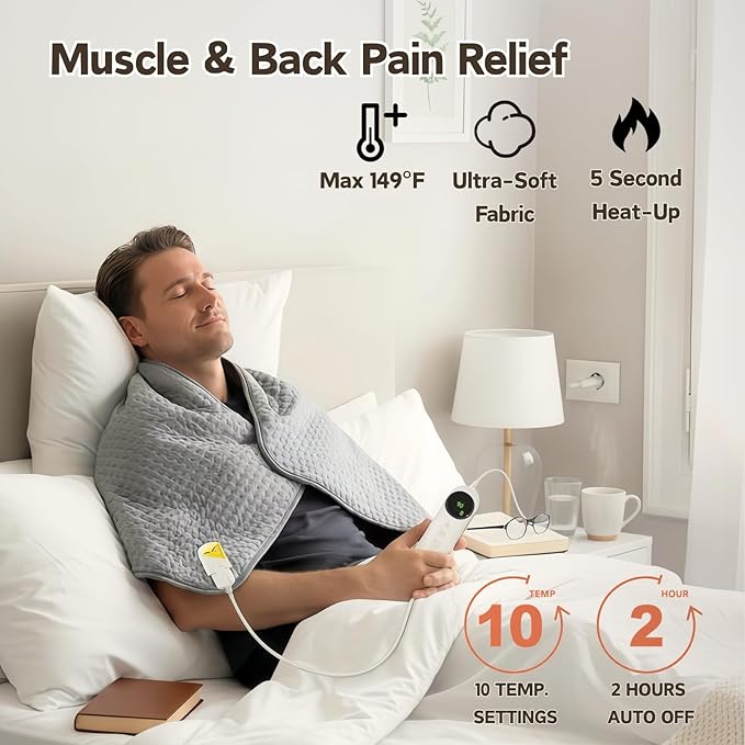 Heating Pad for Back Pain Relief,16x30 Large Heating Pad for Full Body, with Upgraded 10 Temperature Controller & 3 Timer Options,Moist/Dry Heat Therapy for Back, Neck, Shoulder, Leg Pain