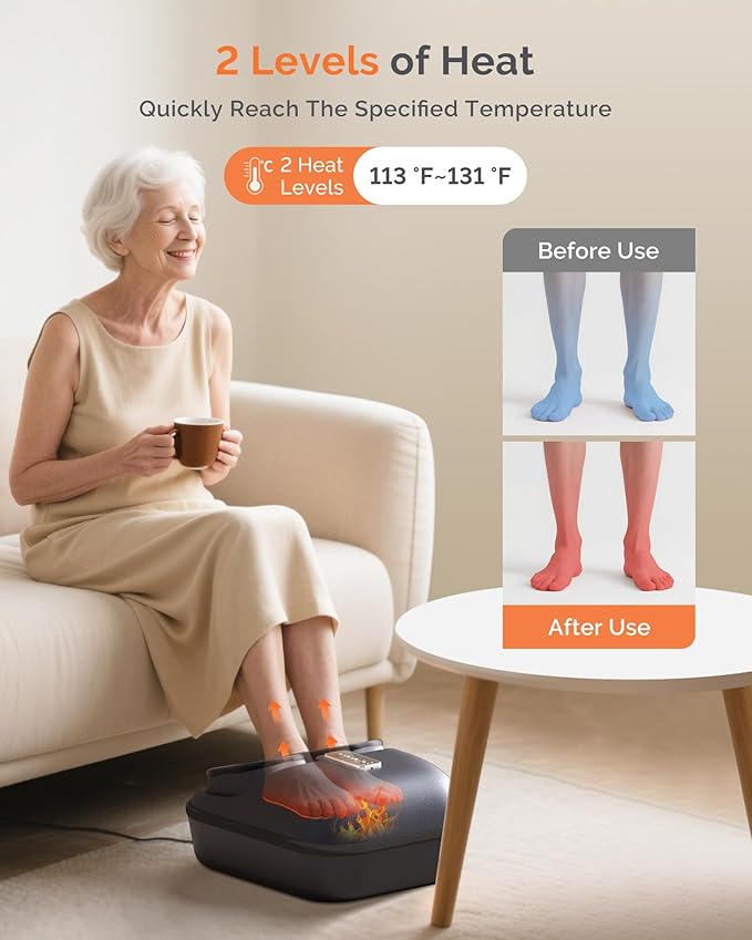 AIRSEE Shiatsu Feet Massager for Neuropathy & Pain Relief, Powerful Muscle Relaxation with Heat, Air Compression & Vibration & Rolling, Deep Kneading for Plantar Fasciitis, Size 12, Ideal Gift