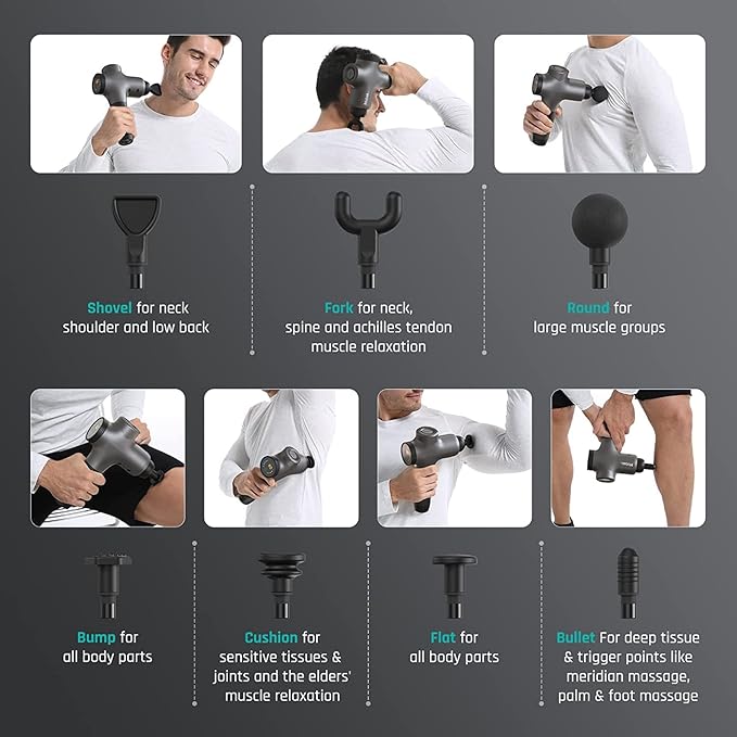 Mebak 3 Massage Gun Heads - Replaceable 7 Different Attachment Heads Set, Original