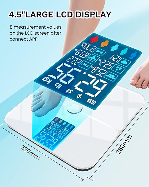 Smart Scale for Body Weight, Digiatl Weight Scale with Large LCD Display, 17 Body Composition Analyzer Sync to APP, Bathroom Body Fat Scale for BMI, BMR, Heart Rate, 400lb,White.