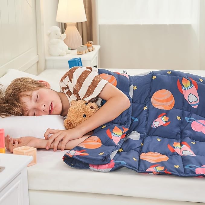 yescool Plane Weighted Blanket 7 Pounds Cooling Weighted Lap Blanket, Space Heavy Blankets, Breathable Weighted Throw Blanket Gifts for 60-80lbs, 40"x60"