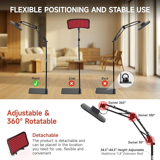 Renergy Red Light Therapy Lamp with Stand, 660nm 850nm Near Infrared Red Light Therapy Panel for Face & Body, Portable LED Light Therapy Device with Remote Control, 5 Brightness 3 Timer for Home Use