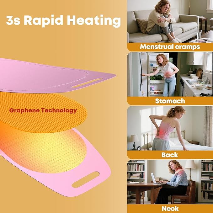 Portable Heating Pad for Cramps, Larger Heating Area Ultra Thin Cordless Electric Period Fast Heat Pad Back Pain Relief Menstrual Belt 3 Heat 5 Massage for Women Her Christmas Stocking Stuffers