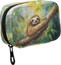 Fustylead Vintage Cute Tropical Sloth on Branch Oil Painting Travel Pill Organizer Bag with Zipper Small Pill Box 7 Day Pill Case for Purse Storage Weekly Vitamin Medicine Supplement