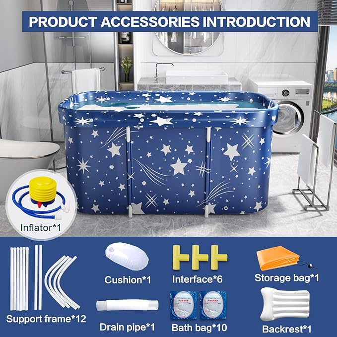 Portable Bathtub, Foldable Bathtub for Adults, Separate Family Bathroom SPA Therapy Tub for Shower Stall, Soaking Hot SPA and Ice Bath Tub, 45.3''x23.6''x19.7''