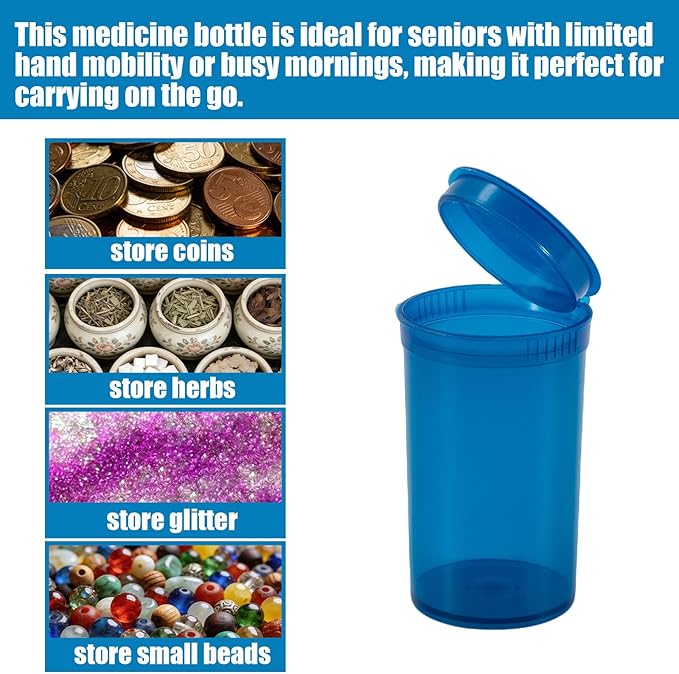 8 Pack 19 Dram Pop Top Bottles,Multi Use Airtight Empty Pill Bottle with Hinged Lids, Plastic Travel Pill Cases Dispenser Organizers for Medicine, Herbs and Suppliments (19)