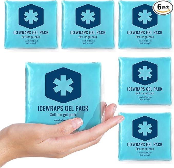 ICEWRAPS Mini Reusable Ice Packs, 3" x 3" Gel Packs, Hot & Cold Therapy for Injuries, Kids’ Boo Boos, Face, Wisdom Teeth, Mosquito Bite, Headaches & Fever, 6 Pack, Blue – FSA-HSA Eligible
