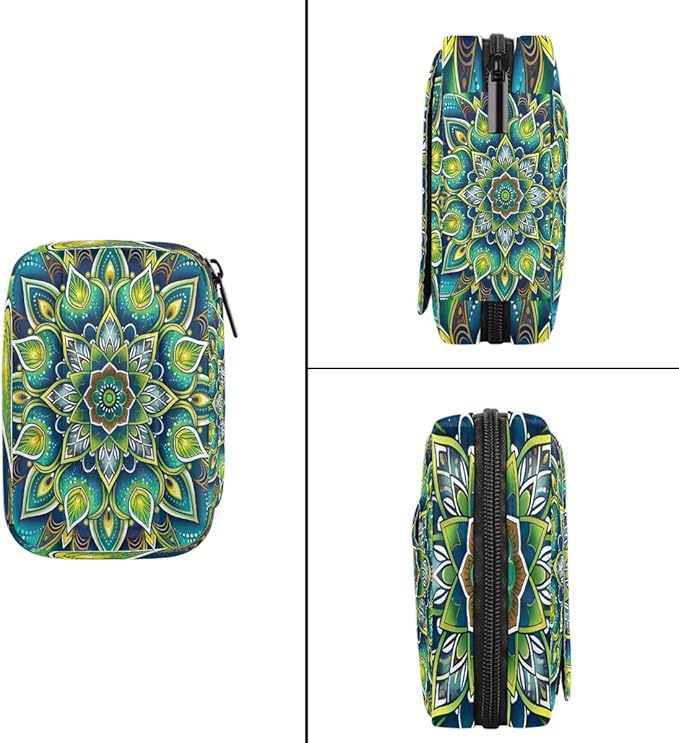 Boho Mandala Pattern Pill Case Everyday Travel, 7 Day Weekly Medicine Pill Box Compact Portable Pills Bottle Organizer with Zipper for Daily Vitamin Medicine Holder Bottle Organizers Bag