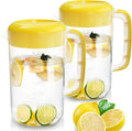 Jucoan 2 Pack 1 Gallon Plastic Water Pitcher with Lid, Large Gallon Water Jug, Juice and Iced Tea Beverage Carafe with Filter Lid, Handle, Scale for Fridge, Party