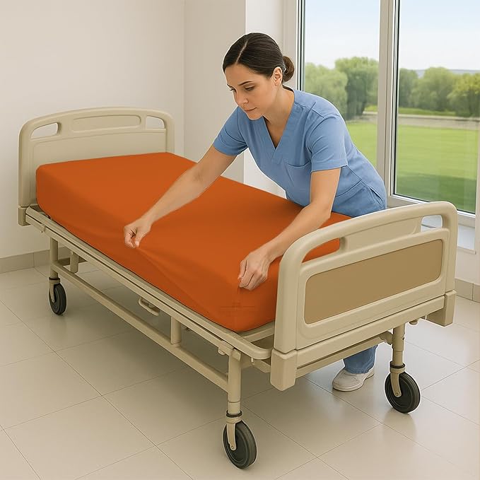 6 Pack Fitted Hospital Bed Sheets - Soft Microfiber Hospital Fitted Sheet - Hospital Bed Fitted Sheets (Orange, 36" x 84" x 12")