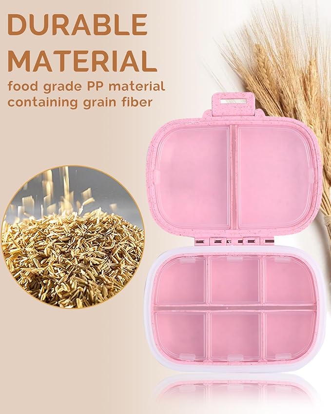 8 Compartments Travel Pill Organizer, Daily Pill Case Small Pill Box for Pocket Purse, Portable Pill Container Medicine Vitamin Organizer (Pink)