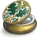 Small Pill Case Pill Box with Mirror Retro 3 Compartment Pill Holder for Purse or Pocket Bronze Portable Medicine Vitamin Container Fish Oil and Supplement Storage BPA-Free(Oak Leaves)