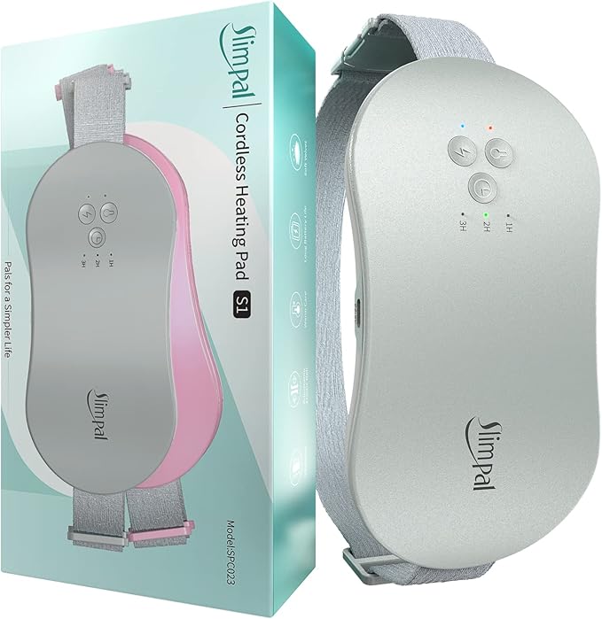 Slimpal Portable Heating Pad for Period Cramps, Electric Cordless Wearable Heat Pad for Menstrual Cramps Relief, 3 Timer Auto Off Setting, Stocking Stuffers Christmas Gifts Her Women Girl, Light Grey