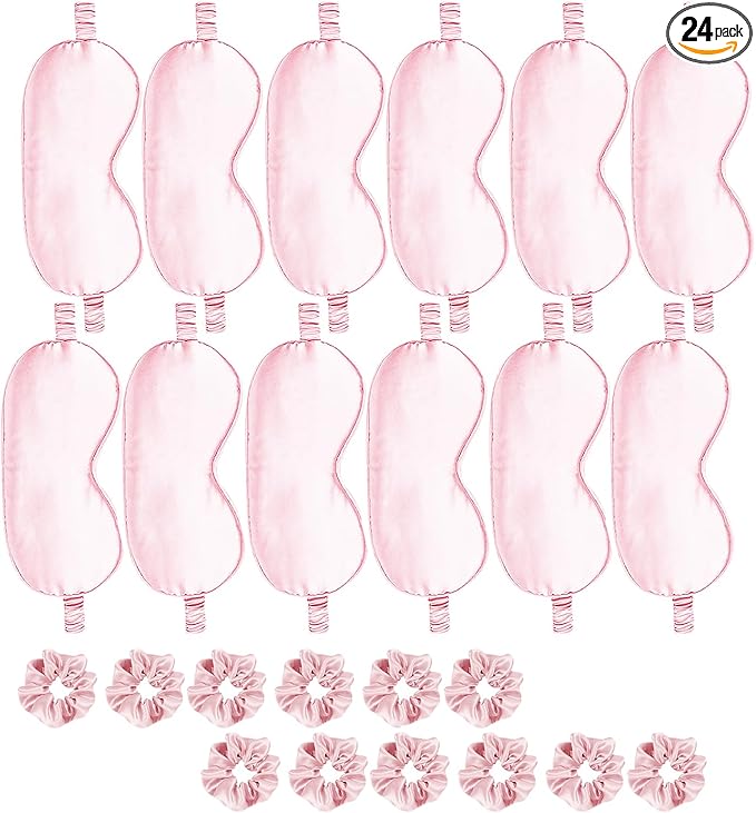 24Pcs Satin Eye Mask Silk Sleep Masks Silky Eyes Cover Blackout Blindfold Eyeshade Scrunchies Hair Ties Travel Wedding Gift