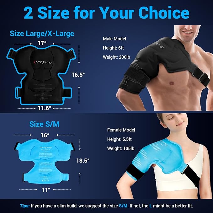 Comfytemp Shoulder Ice Pack Wrap Rotator Cuff Cold Therapy, Ice Packs for Injuries Reusable Gel, Cold Compress Brace for Shoulder Pain Relief, Men Women Recovery Items (Large/X-Large), Black