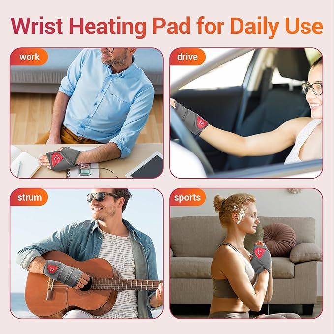Comfytemp Hand Heating Pad for Carpal Tunnel, Arthritis, Tendonitis, Muscle Strain & Joint Stiffness Relief Heated Wrist Wrap for Mom Dad, Wearable Adjustable Heat Pad for Pain Relief