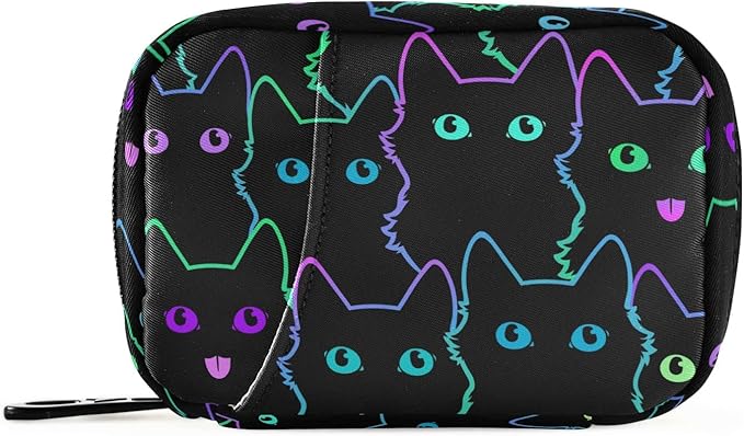 Neon Black Cat Pill Case, Portable Weekly Pill Box Bag Container 7 Days Pill Organizer Vitamin Supplement Holder with Zipper for Travel Family Business