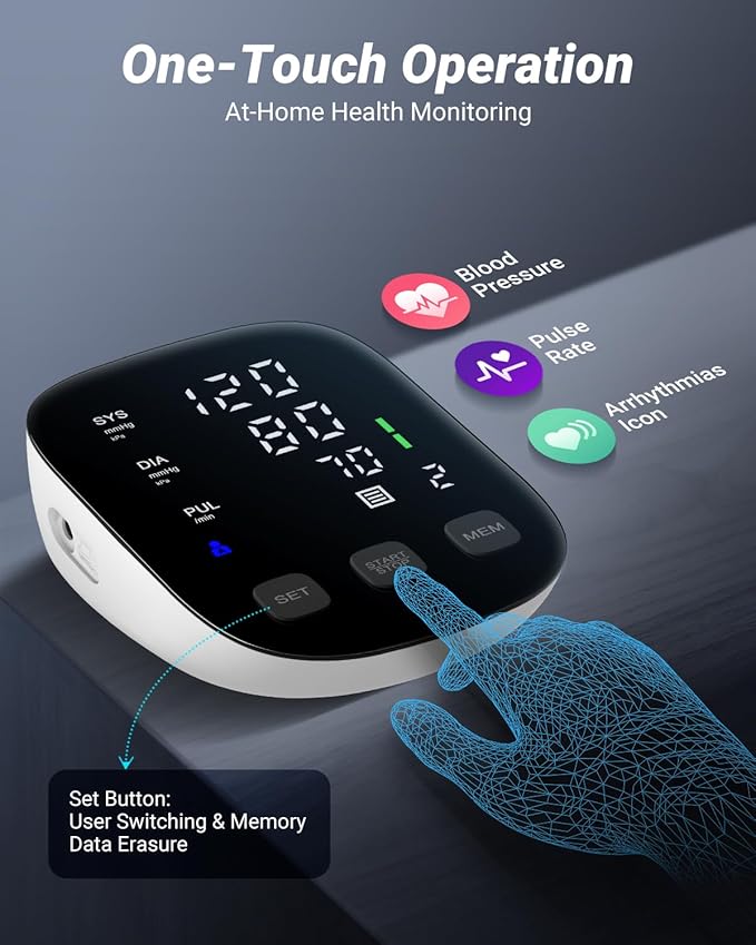 Blood Pressure Monitor Automatic Blood Pressure Machine with Large Display-Upper Arm Blood Pressure Monitors For Home Use Accurate BP Monitor Machine Adjustable Cuff 9"-17"/Easy to Read/2 Power Supply
