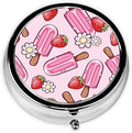 Ice Cream Pill Box 3 Compartment Small Pill Case,Portable for Pocket or Purse Pill Organizer Pill Container Holder with Mirror to Hold Vitamins, Medication, Fish Oil and Supplements