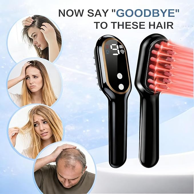 Obiredk ㅤLaser Hair Growth Comb - Lasers & LEDs for Hair Regrowth - FDA Cleared Rechargeable Scalp Massager for Men Women - Effective for Thinning Crown, Receding Hairline - Black
