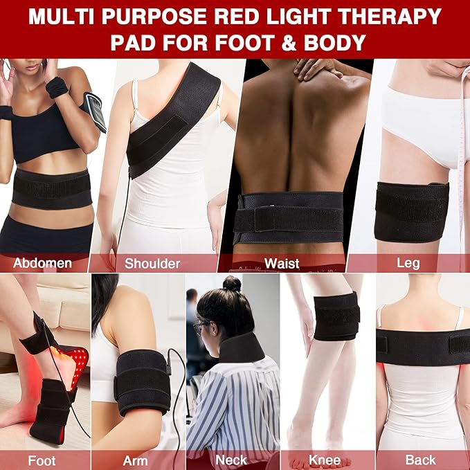 LED Red Light Therapy for Feet & Body, CAMECO 640nm & 660nm & 880nm Infrared Light Therapy Belt for Foot Pain & Neuropathy, Wearable Foot Therapy Wrap, Timer, 3 Temperature Setting
