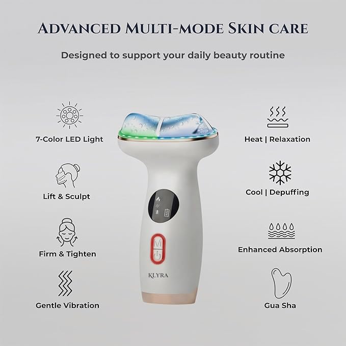 Hot & Cold LED Red Light Therapy Face & Neck Massager- 7-in-1 Electric Gua Sha Facial Device with Microcurrent EMS, Vibration & Skin Tightening Tool for Anti-Aging, Firming & Fine Lines