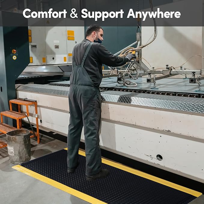Anti Fatigue Mats Industrial 3' x 6' 15/16" Thick Thick Ergonomic Standing Mat Commercial Kitchen Mat Heavy Duty Diamond Plate Cushioned Shop Floor Mats Helps Relieve Back and Leg Soreness