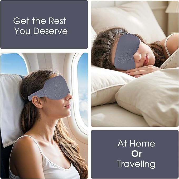 3D Sleep Mask for Side Sleepers Men & Women - Zero Pressure Eye Mask, Blackout Sleeping Mask with Soft Lycra Cotton, Light Blocking Blindfold for Travel, Nap & Night Sleep (Gray)
