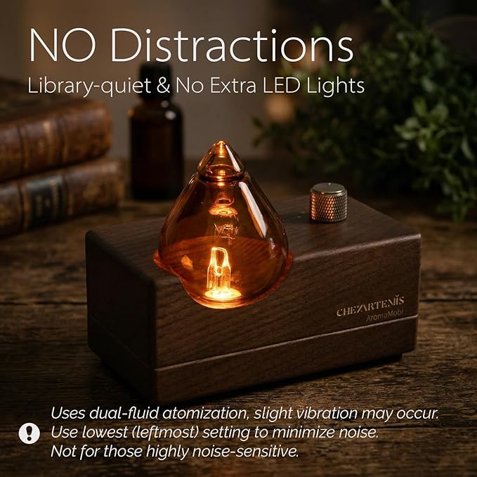 Amber Premium Glass Essential Oil Diffuser with Handmade Wood Base for Aromatherapy, Retro Waterless Scent Diffuser with Cool Mist, Rechargeable & Wireless Oil Nebulizer with LED & Timer, 2026 Model