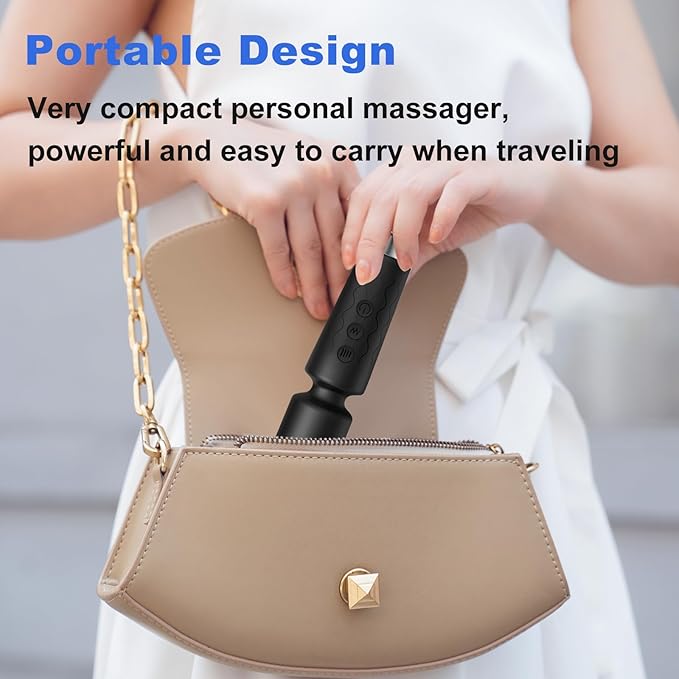 Personal Massager, Micro Wireless Massager, Powerful Combination of Functions, Waterproof and Portable, Suitable for Neck, Leg and Hand Pain, Deep Black