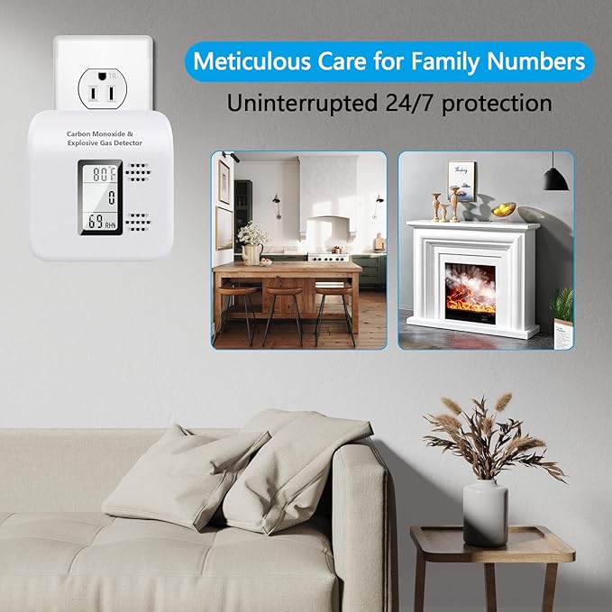 4-in-1 Upgraded Natural Gas Leak Detector and Carbon Monoxide Detectors,Carbon Monoxide Detectors Plug in with Temperature & Humidity Monitor CO Methane Propane Alarm for Home RV Hotel (1Pack White)