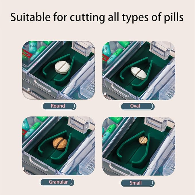 Double-Layered Multifunctional Pill Organizer with Pill Cutter, Crusher, and Splitter – Travel Size Pill Box