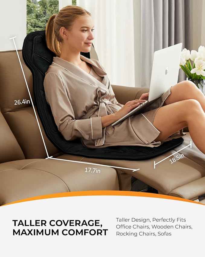 CooCoCo Back Massager with Heat, 8 Vibrating Motors Back Massager for Pain Relief Deep Tissue, Massage Chair Pad, Chair Massage Pad for Office Home, 2 Heaitng Levels, Gifts for Women Mom Mothers Wife