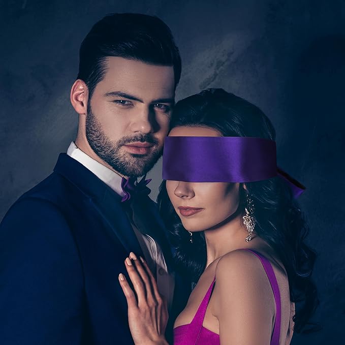 FRESHME Satin Eye Mask - Breathable Sleep Mask Adjustable Soft Eye Cover Blindfold for Yoga Valentine's Day Gift Travel Nap Night Sleep Eye Mask for Women Men Side Sleeper Black and Purple 160cm/63in
