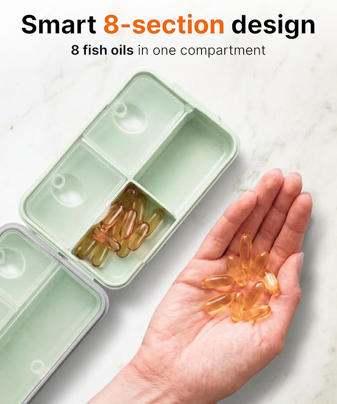 Travel Pill Organizer Box – Magnetic Closure Case, Large 8-Compartment Holder for Pills, Vitamins, Supplements and Daily Essentials, Reliable Organizer for Home and On the Go