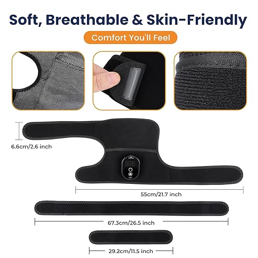 Cordless Heated Knee Brace, Knee Heating Pad for Pain Relief, Heating Pad for Knee Pain Relief, Knee Brace for Knee Pain, 3000mAh Battery Operated Knee Wrap, 6 Heat Levels, 4 Timers, Black