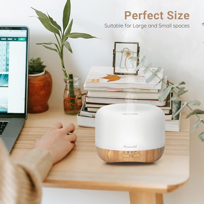Aromatherapy Essential Oil Diffuser for Room: Colorful Aroma Air Humidifier with Adjustable Cool Mist Mode, Waterless Auto Off Ultrasonic Diffusers for Large Small Room Home Office 500ML