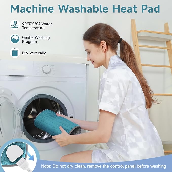 Heating Pad for Back Neck Shoudler Period Cramps Pain Relief，Portable Heating Pad Christmas Mother's Gifts for Women, Men, Mom, Wife, 6 Heat Levels & 4 Timer (Cyan)