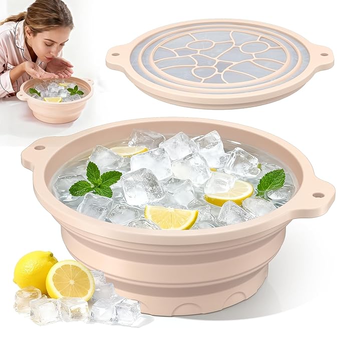 Face Ice Bath Bowl with Built-in Ice Tray for Cold Therapy, Collapsible Silicone Face Bowl for Ice Skin Tightening & Puffiness Reduction, Ideal for Home Use