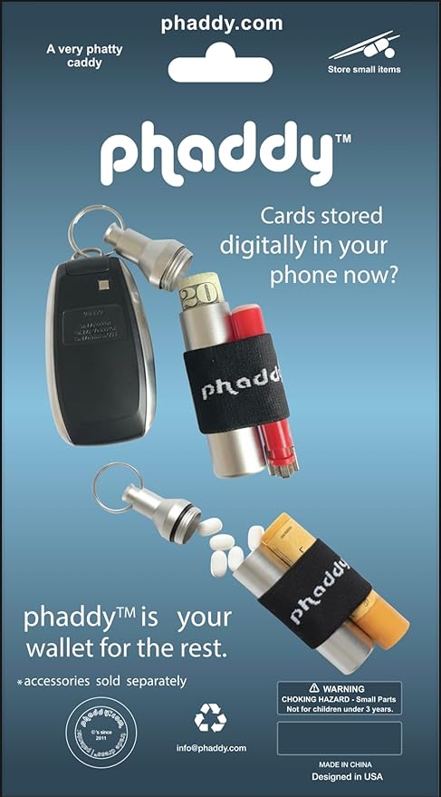 phaddy™ Keychain Pill Holder – 100% Waterproof Aluminum Storage Capsule with Band, EDC Mini Container for Pills, Vitamins, Cash & Essentials (Silver, Standard)
