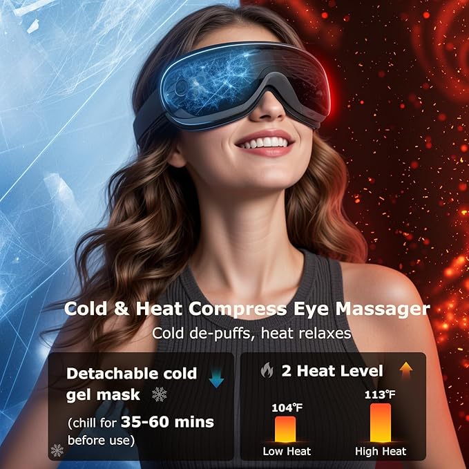 ALLJOY Eye Massager with Heat and Cooling, Lightweight Eye Massager with Removable Gel Mask, Mothers Day Gifts for Women Men Her Him Eye Care Devices for Migraine, Reduce Dry Eyes