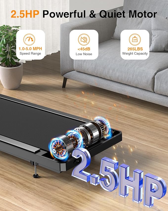 Walking Treadmill Pad with Removable Handle,2.5HP Portable Treadmills for Home &Office, Under Desk Treadmill with 8% Incline，Treadmill with Remote Control &LED Display