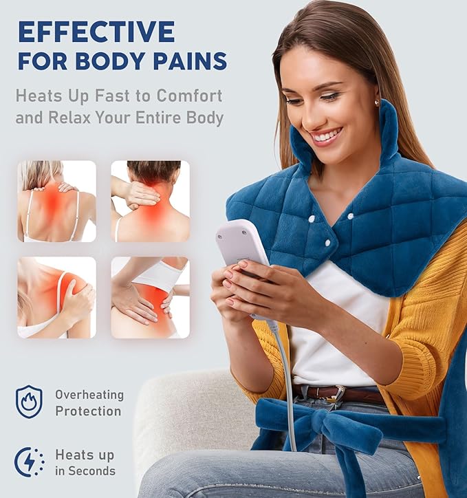 Weighted Electric Heating Pad for Neck Shoulders Back - Large Heat Pad with 6 Heat Settings & 4 Timers, Auto-Off, Machine Washable, Pain Relief Pad - Christmas Gifts for Women Men Mom Dad